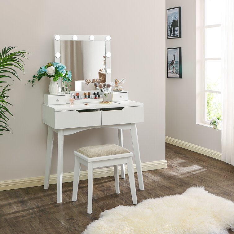 Howey vanity set with stool and mirror hot sale